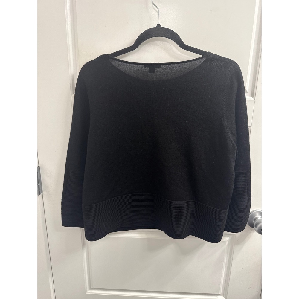 COS Women Black 100% Wool Boat Neck Sweater 3/4 Sleeve Ribbed Hem Size S - Picture 3 of 4